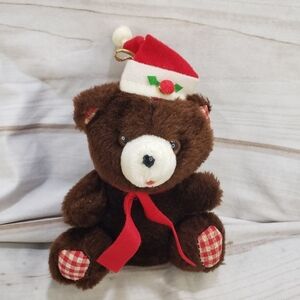 Fun World Christmas Teddy Bear Vintage Stuffed Toy Plaid Ears Feet 6 Inch